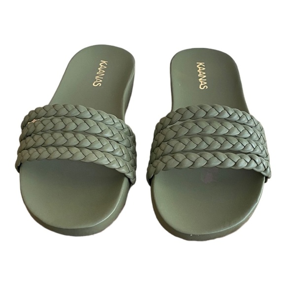NEW Kaanas Pool Slide Sandal Ares Multi Braid Olive Green Leather Size 7 - Picture 6 of 8